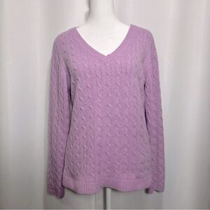 Ann Taylor Loft Lavender Rabbit Hair Blend Cable Knit V Neck Sweater Large